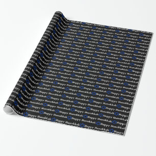 Papel De Regalo Estrella azul de David, Feliz Hanukkah Blanco sobr