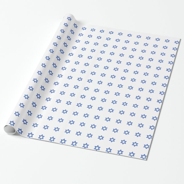 Papel De Regalo Estrella azul de David sobre Blanco (Desenrollado)