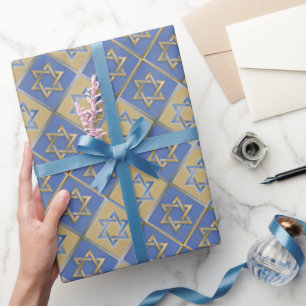Papel De Regalo Estrella azul dorada de los paneles de arte de Dav