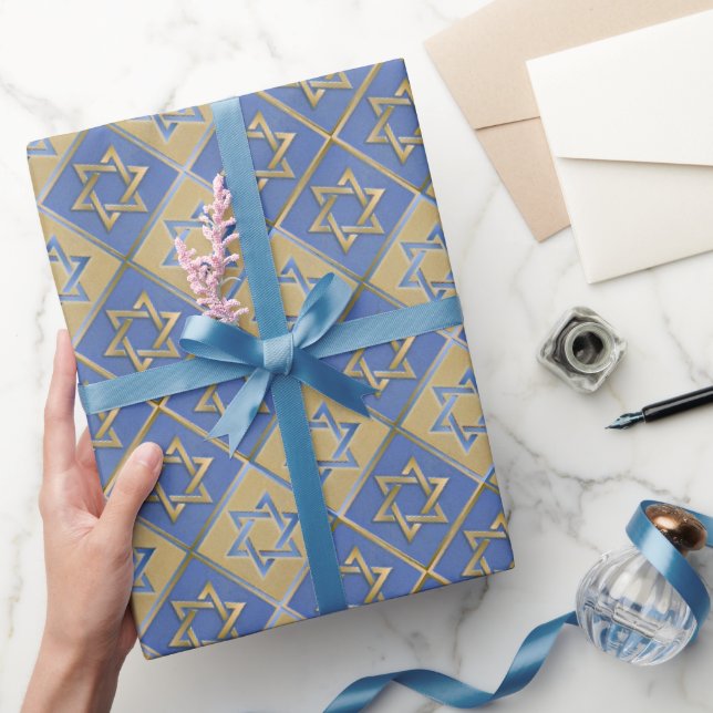 Papel De Regalo Estrella azul dorada de los paneles de arte de Dav (Regalar)