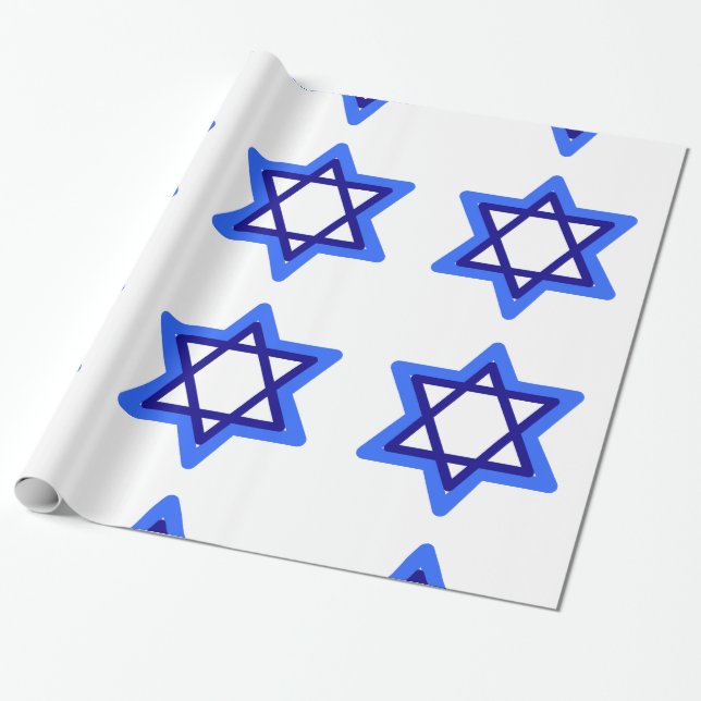Papel De Regalo Estrella azul y blanca de David Hanukkah Holiday (Desenrollado)