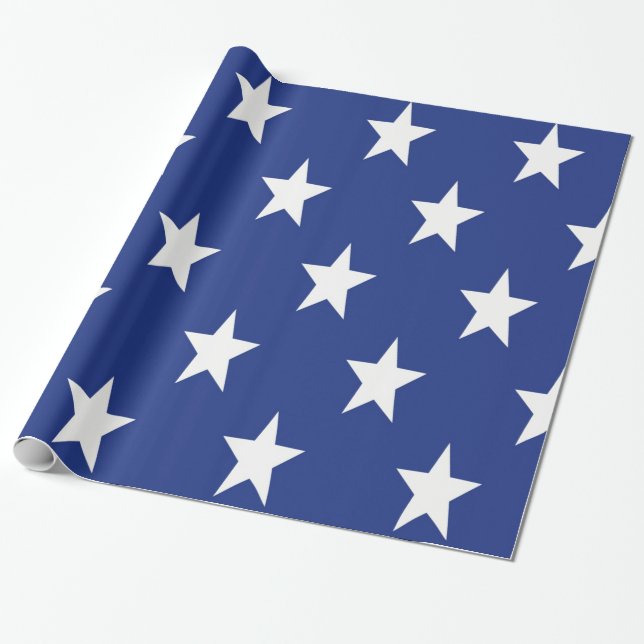 Papel De Regalo Estrella Blanca De Fondo Azul (Desenrollado)