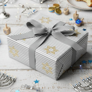 Papel De Regalo Estrella de David Clásica Plateada Rayada Judía Do