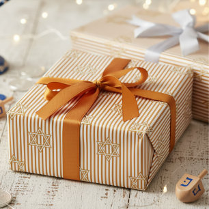 Papel De Regalo Estrella de David dorada judía ámbar cálida rayada