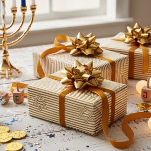 Papel De Regalo Estrella de David dorada judía con rayas doradas d
