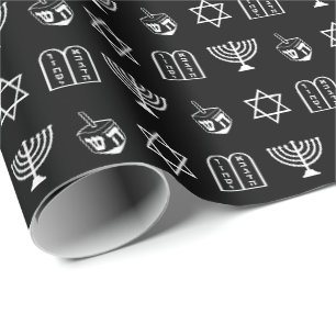 Papel De Regalo Estrella de David Dreidel Menorah Torah negro Hanu