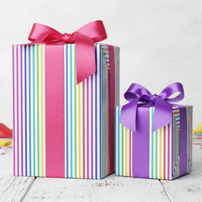 Papel De Regalo Estrella de David elegante con rayas de arcoíris (Bright Colors Rainbow Striped Pattern Gift Wrap for Her. Simple & Fun Thin Multicolor Lines for Girl)