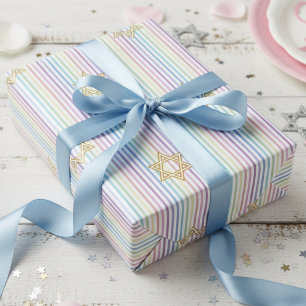 Papel De Regalo Estrella de David femenina con rayas de arcoíris