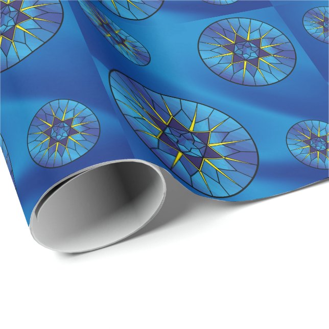 Papel De Regalo Estrella de David Hanukkah Bonito regalo azul (Esquina del rollo)