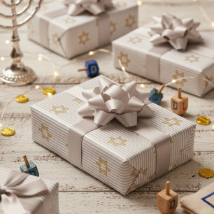 Papel De Regalo Estrella de David judía de plata clara rayada