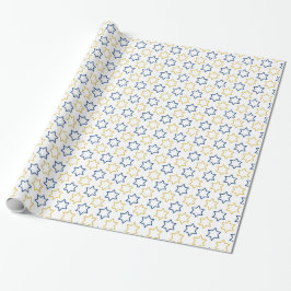 Papel De Regalo Estrella de David | patrón amarillo azul