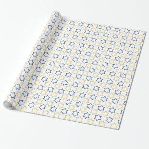 Papel De Regalo Estrella de David patrón amarillo azul