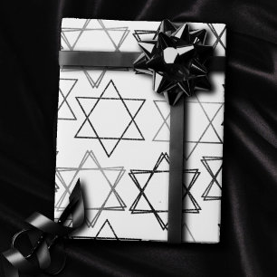 Papel De Regalo Estrella de David Pattern   Clásica plateada y bla