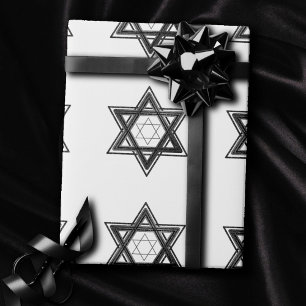 Papel De Regalo Estrella de David Pattern Negro moderno sobre bl