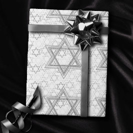 Papel De Regalo Estrella de David Pattern | Plata y blanco dispers