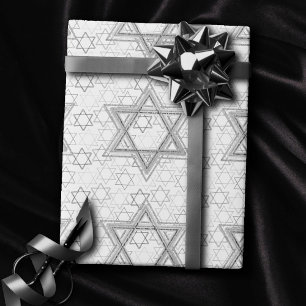 Papel De Regalo Estrella de David Pattern Plata y blanco dispers
