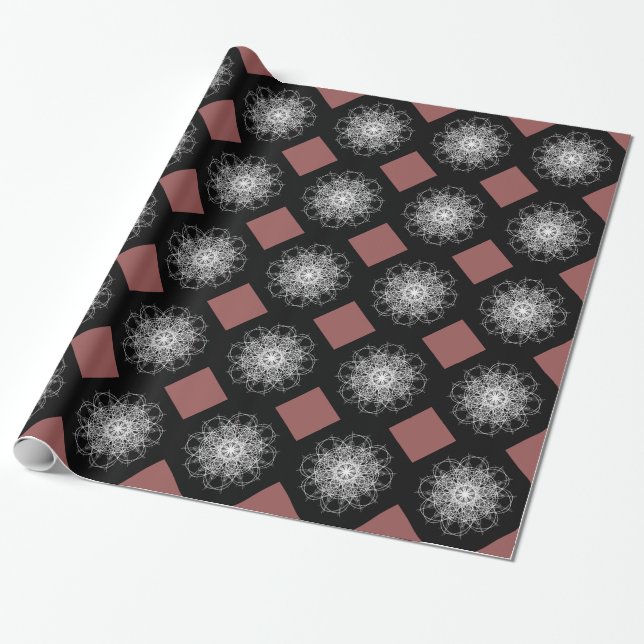Papel De Regalo Estrella de flor del Kaleidoscopio Negro y Blanco (Desenrollado)