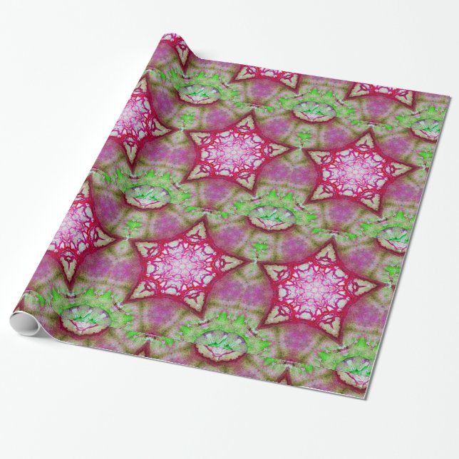 PAPEL DE REGALO ESTRELLA DE FUCHSIA DE ROSA ROJA ABSTRACTA (Desenrollado)
