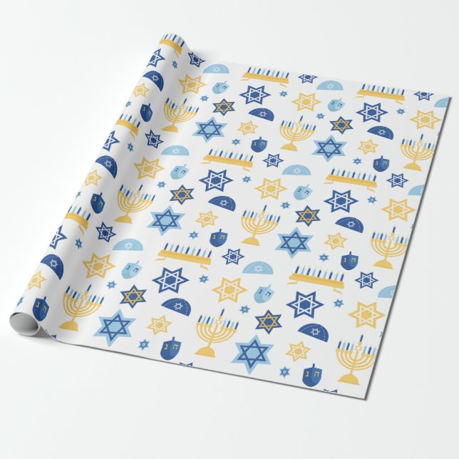Papel De Regalo Estrella de Jánuca Chanukkah Menorah (Desenrollado)