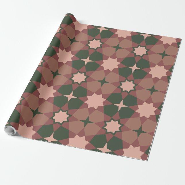 Papel de regalo Estrella de la Flora Verde Rosa (Desenrollado)