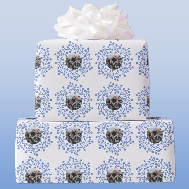 Papel De Regalo Estrella de la foto: festividad escandinava de Wre (Scandinavian star wreath garland personalized photo Christmas or holiday gift wrap paper)