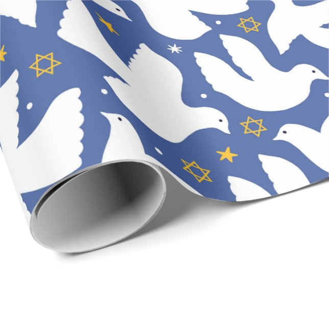 Papel De Regalo Estrella de la paloma azul de David Hanukkah (Esquina del rollo)