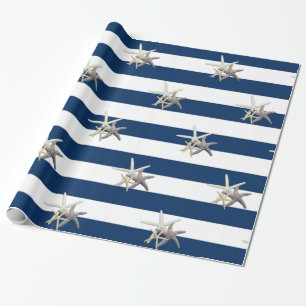 Papel De Regalo Estrella de Mar Adorable, Rayas Azules Marinos