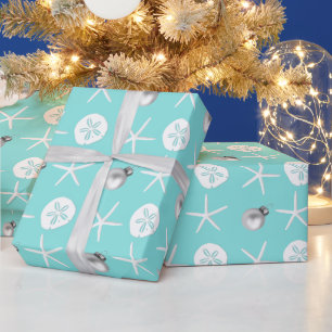 Papel De Regalo Estrella de Mar Azul Claro Dólar de Arena Navidad 