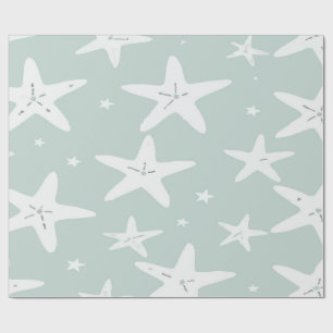 Papel De Regalo Estrella de mar blanca costera sobre fondo azul tu