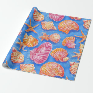 Papel De Regalo Estrella de Mar Bold Náutica Naranja Magenta Azul