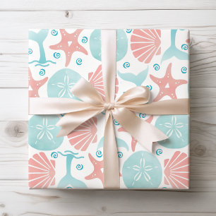 Papel De Regalo Estrella de mar costera, conchas marinas y ballena