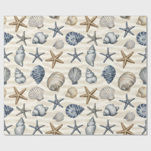 Papel De Regalo Estrella de mar costera Elementos de conchas Diseñ