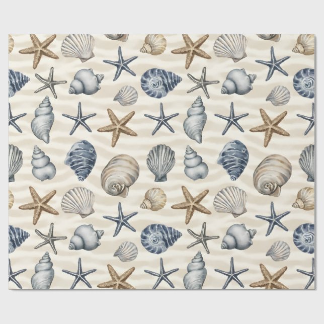 Papel De Regalo Estrella de mar costera Elementos de conchas Diseñ (Superficie plana)