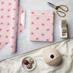 Papel De Regalo Estrella de Mar Costera & Franja Mediterráneo Rosa