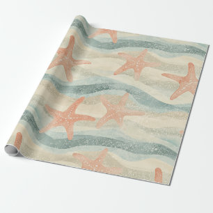 Papel De Regalo Estrella de mar costera sobre patrón de olas de ar