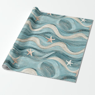 Papel De Regalo Estrella de mar costera sobre patrón de olas de ar