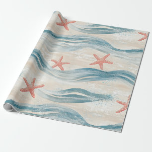 Papel De Regalo Estrella de mar costera sobre patrón de olas de ar