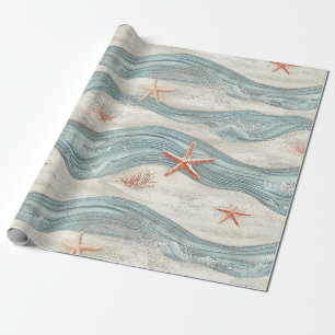 Papel De Regalo Estrella de mar costera sobre patrón de olas de ar