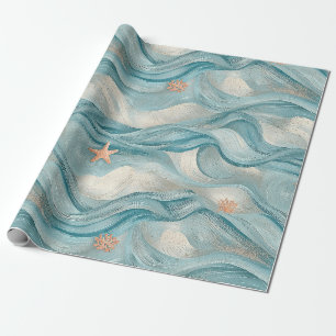 Papel De Regalo Estrella de mar costera sobre patrón de olas de ar