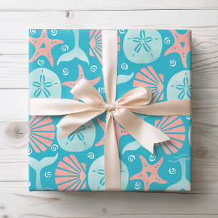 Papel De Regalo Estrella de mar de Navidad costera Conchas Ballena