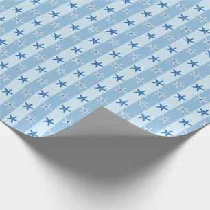 Papel De Regalo Estrella de mar náutica rayas azules verano sin co