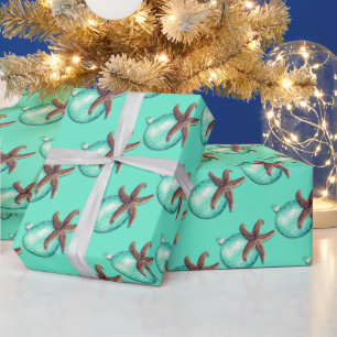 Papel De Regalo Estrella de Mar Patrón de Adorno Navidad Turquesa