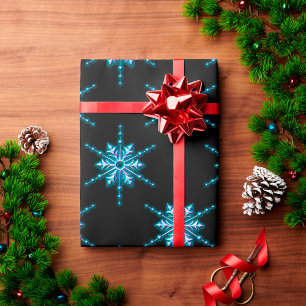 Papel De Regalo Estrella de Navidades azules sobre Navidades negro