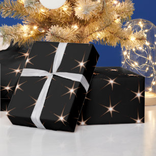 Papel De Regalo Estrella De Oro Gira En Negro