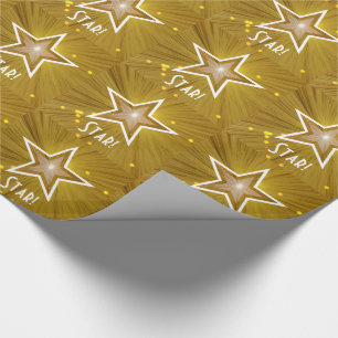 Papel De Regalo Estrella dorada de impresión Star! texto blanco