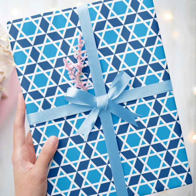 Papel De Regalo Estrella elegante de David Pattern Blue White (Subido por el creador)