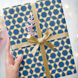 Papel De Regalo Estrella elegante de David Pattern Oro blanco azul