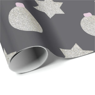 Papel De Regalo Estrella elegante y bola de Navidad plateada y neg