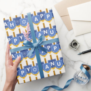 Papel De Regalo Estrella feliz de Hanukkah de David Snowflakes Blu