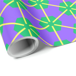 Papel De Regalo Estrella Geométrica Explosiva en Púrpura, Verde y 